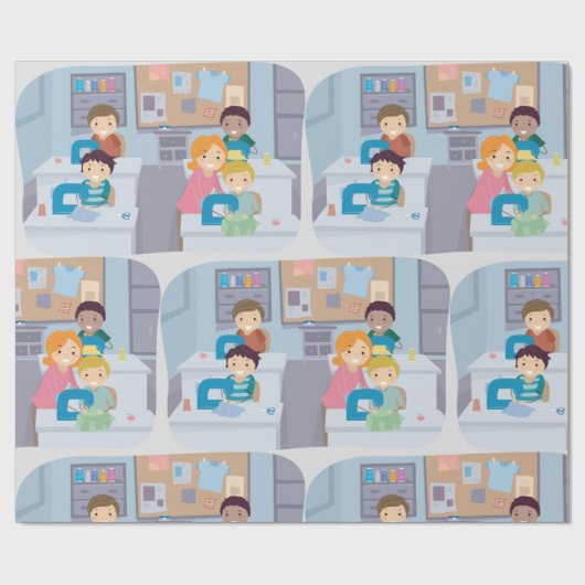 Kinder naaiklasse plezier knutselen en leren cadeaupapier (Vlak)
