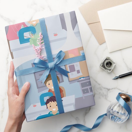 Kinder naaiklasse plezier knutselen en leren cadeaupapier