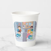 Kinder naaiklasse plezier knutselen en leren papieren bekers (Voorkant)