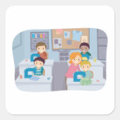 Kinder naaiklasse plezier knutselen en leren vierkante sticker (Voorkant)