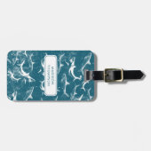 Kinder naam aangepast blauw haaienpatroon bagagelabel (Voorkant horizontaal)