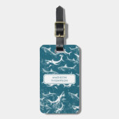 Kinder naam aangepast blauw haaienpatroon bagagelabel (Voorkant verticaal)