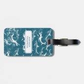 Kinder naam aangepast blauw haaienpatroon bagagelabel (Achterkant horizontaal)