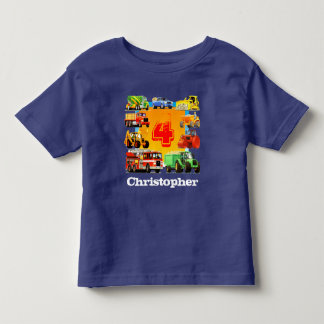 Kinder Naam Aangepaste Naam Bouwwagen 4e Verjaarda Shirts
