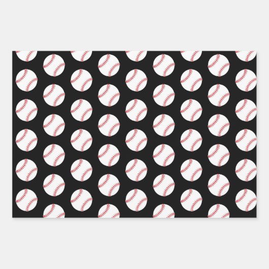 Kinder naam Baseball Ball Black Pattern Inpakpapier Vel (Voorkant 3)