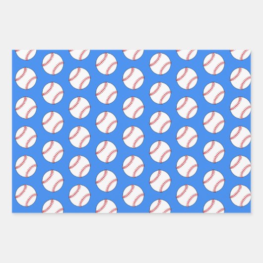 Kinder naam Baseball Ball Blue Pattern Inpakpapier Vel (Voorkant 3)