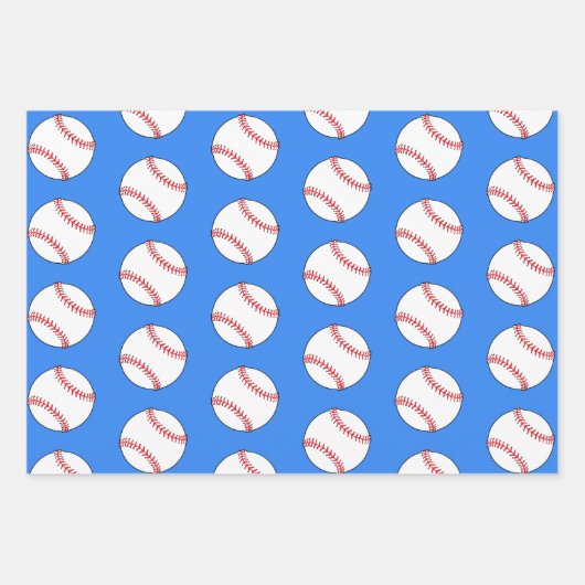 Kinder naam Baseball Ball Blue Pattern Inpakpapier Vel (Voorkant 2)