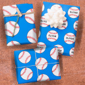 Kinder naam Baseball Ball Blue Pattern Inpakpapier Vel