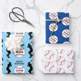 Kinder naam Baseball Ball Blue Sports Player Inpakpapier Vel