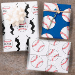 Kinder naam Baseball Ball Blue Sports Player Inpakpapier Vel<br><div class="desc">Baseball Blue Sports Player Kinder naam Birthday Wrapping Paper Sheets. Silhouette van honkbalspelers en honkbalballen met een aangepaste naam. Personaliseer met jouw naam of verwijder de tekst.</div>