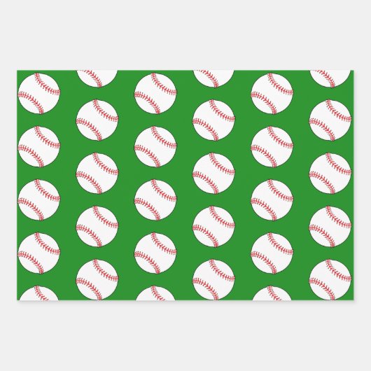 Kinder naam Baseball Ball Green Pattern Inpakpapier Vel (Voorkant 2)