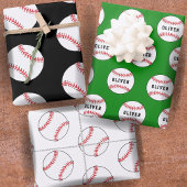 Kinder naam Baseball Ball Green Pattern Inpakpapier Vel