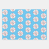 Kinder naam Baseball Ball Pattern Birthday Wrappin Inpakpapier Vel (Voorkant 2)