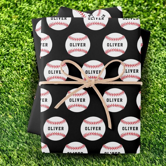 Kinder naam Baseball Ball Pattern Birthday Wrappin Inpakpapier Vel