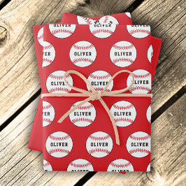 Kinder naam Baseball Ball Pattern Birthday Wrappin Inpakpapier Vel