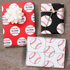 Kinder naam Baseball Ball Pattern Birthday Wrappin Inpakpapier Vel