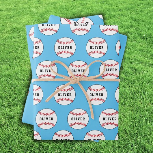 Kinder naam Baseball Ball Pattern Birthday Wrappin Inpakpapier Vel