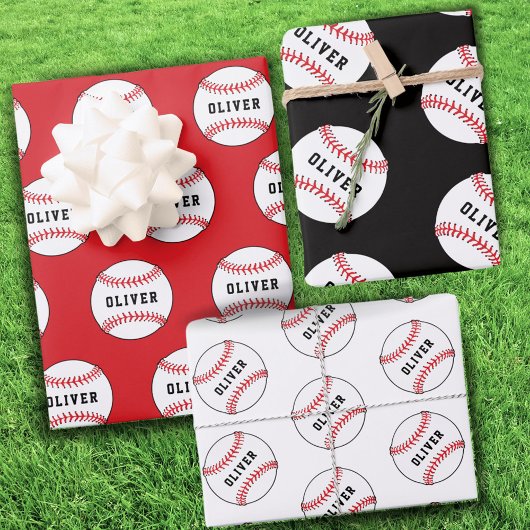 Kinder naam Baseball Ball Pattern Birthday Wrappin Inpakpapier Vel