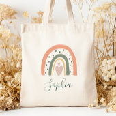 Kinder naam Boho Rainbow Heart Earth Tones Tote Bag