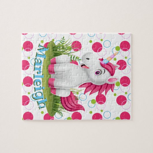 Kinder naam Cute Unicorn Puzzle Learning Activity Legpuzzel (Horizontaal)