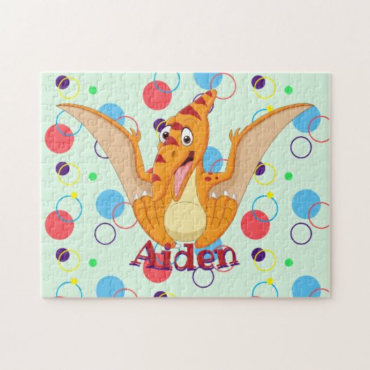 Kinder naam Dinosaur Puzzle Learning Activity Legpuzzel (Horizontaal)