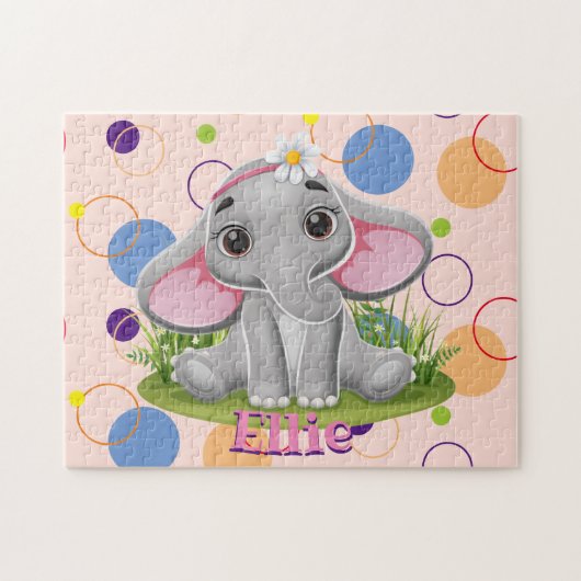 Kinder naam Elephant Puzzle Learning Activity Legpuzzel (Horizontaal)