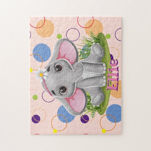 Kinder naam Elephant Puzzle Learning Activity Legpuzzel (Verticaal)