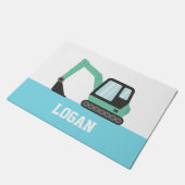 Kinder naam groene bouwgraafmachine deurmat (Schuin)