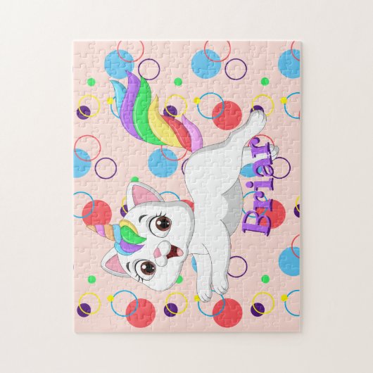 Kinder naam Happy Kittycorn Puzzle-leeractiviteit Legpuzzel (Verticaal)