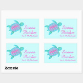 Kinder naam ID schildpad harten roze aqua stickers (Vel)