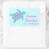 Kinder naam ID schildpad harten roze aqua stickers (Tas)