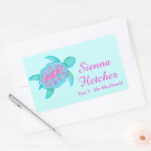 Kinder naam ID schildpad harten roze aqua stickers (Envelop)