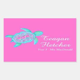 Kinder naam ID schildpad harten roze stickers