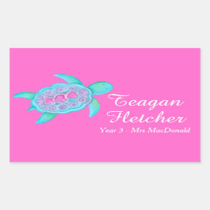 Kinder naam ID schildpad harten roze stickers