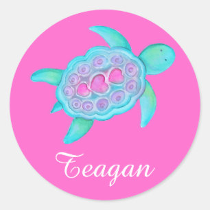 Kinder naam ID schildpad harten roze stickers x4 o