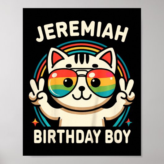 Kinder naam Jeremiah Birthday Boy Cat Poster (Voorkant)