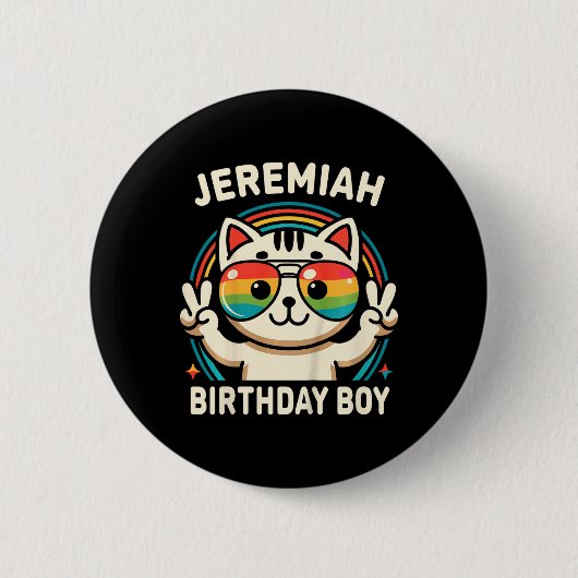 Kinder naam Jeremiah Birthday Boy Cat Ronde Button 5,7 Cm (Voorkant)