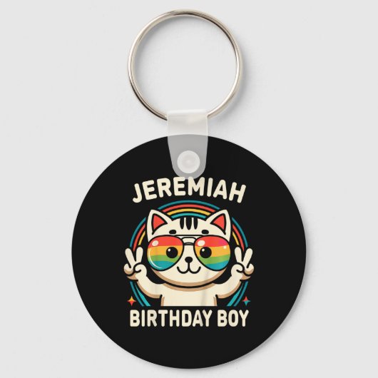 Kinder naam Jeremiah Birthday Boy Cat Sleutelhanger (Voorkant)