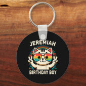 Kinder naam Jeremiah Birthday Boy Cat Sleutelhanger (Voorkant)