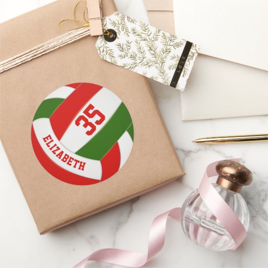 kinder naam jersey nummer rode groene volleybal ronde sticker (Geschenken)