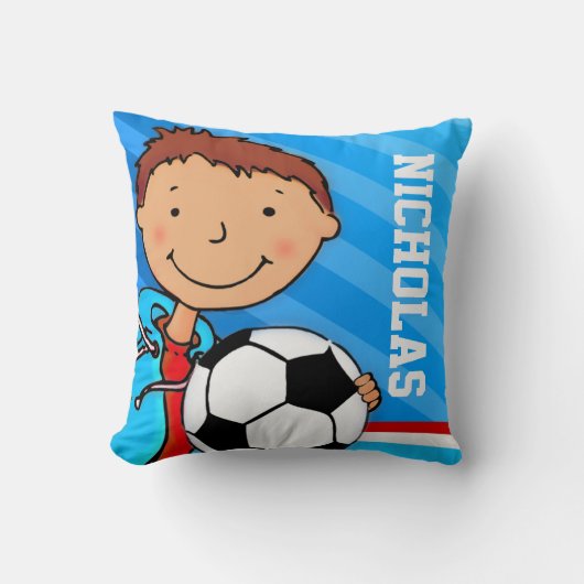 Kinder naam jongens football blauw kussen (Voorkant)