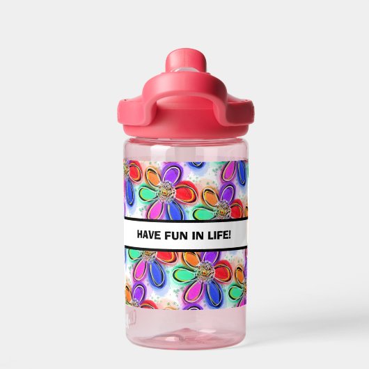 Kinder NAAM Kleurrijke Artsy Flowers Waterfles (Achterkant)