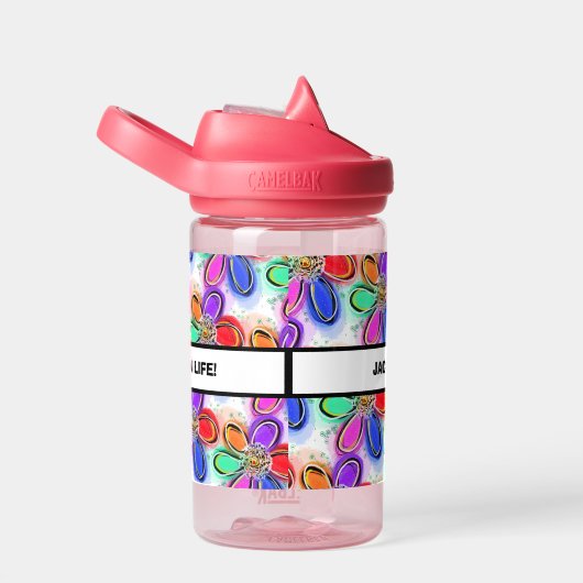 Kinder NAAM Kleurrijke Artsy Flowers Waterfles (Rechts)