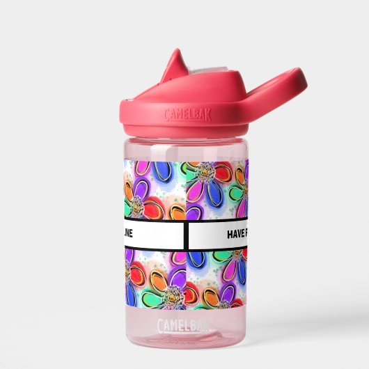 Kinder NAAM Kleurrijke Artsy Flowers Waterfles (Links)