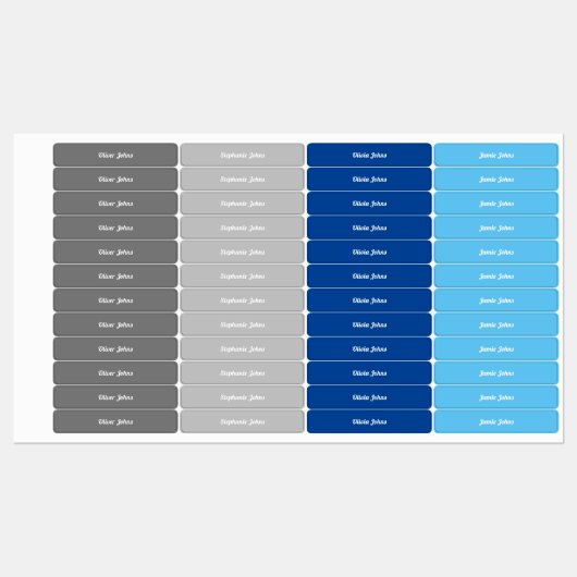 Kinder naam label school grijs blauw kleur code co (Vel)