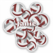 kinder naam Maroon Gray Team kleuren volleyballen Sticker (Voorkant)