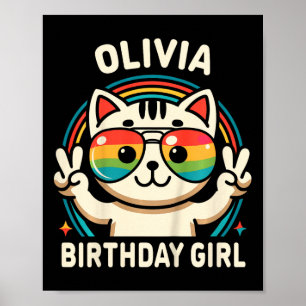 Kinder naam Olivia Verjaardag Meisje Cat Poster