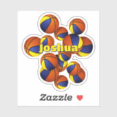kinder naam op blauw gouden team kleuren basketbal sticker (Vel)