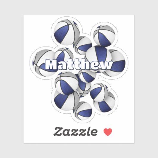 kinder naam op blauw grijs team kleuren basketball sticker (Vel)