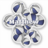 kinder naam op blauw grijs team kleuren basketball sticker (Voorkant)